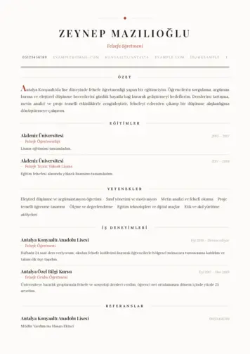 Felsefe Öğretmeni CV Örnekleri cv indir